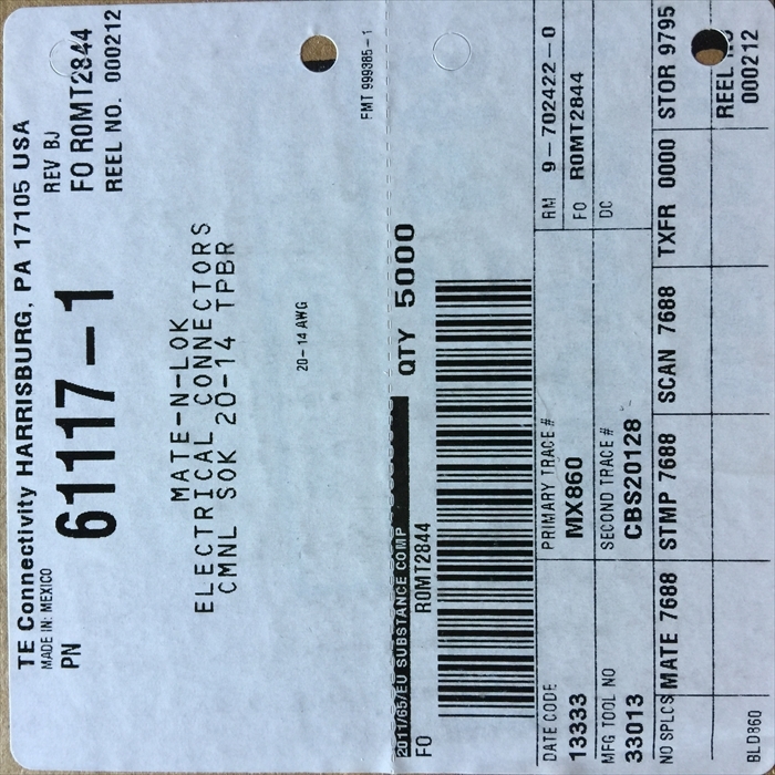 61117-1,圧着端子,タイコエレクトロニクス(AMP)4500個 - 2