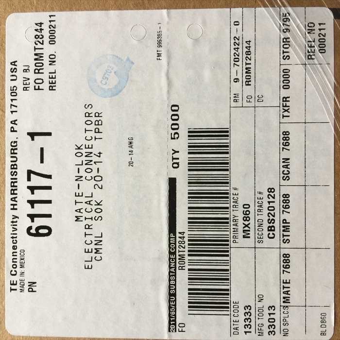 61117-1,圧着端子,タイコエレクトロニクス(AMP)5000個 - 2